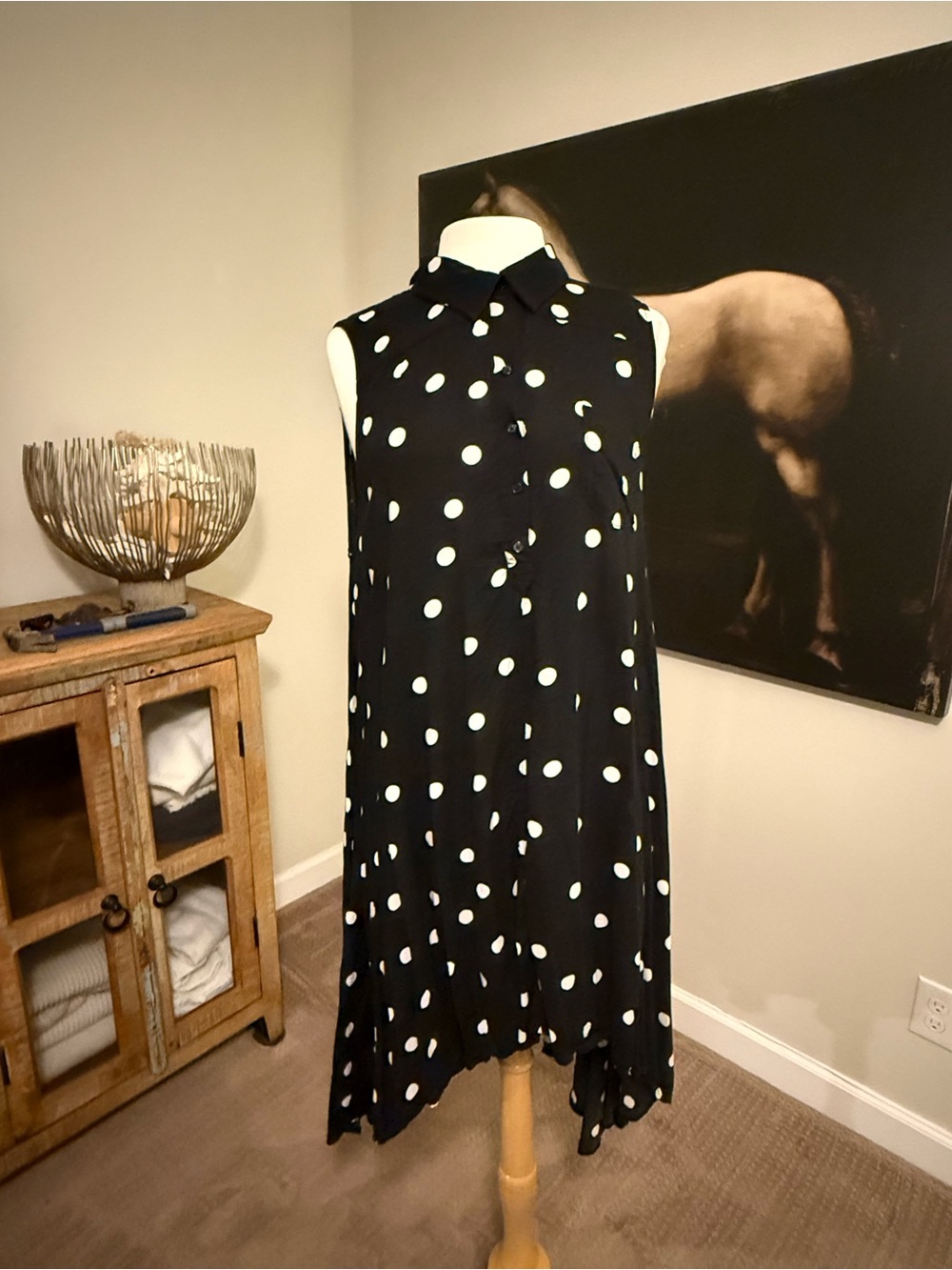 Philosophy Black and White Polka Dot Asymmetrical Shift Dress